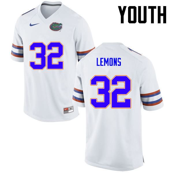 Youth NCAA Florida Gators Adarius Lemons #32 Stitched Authentic Nike White College Football Jersey WYL2865KZ